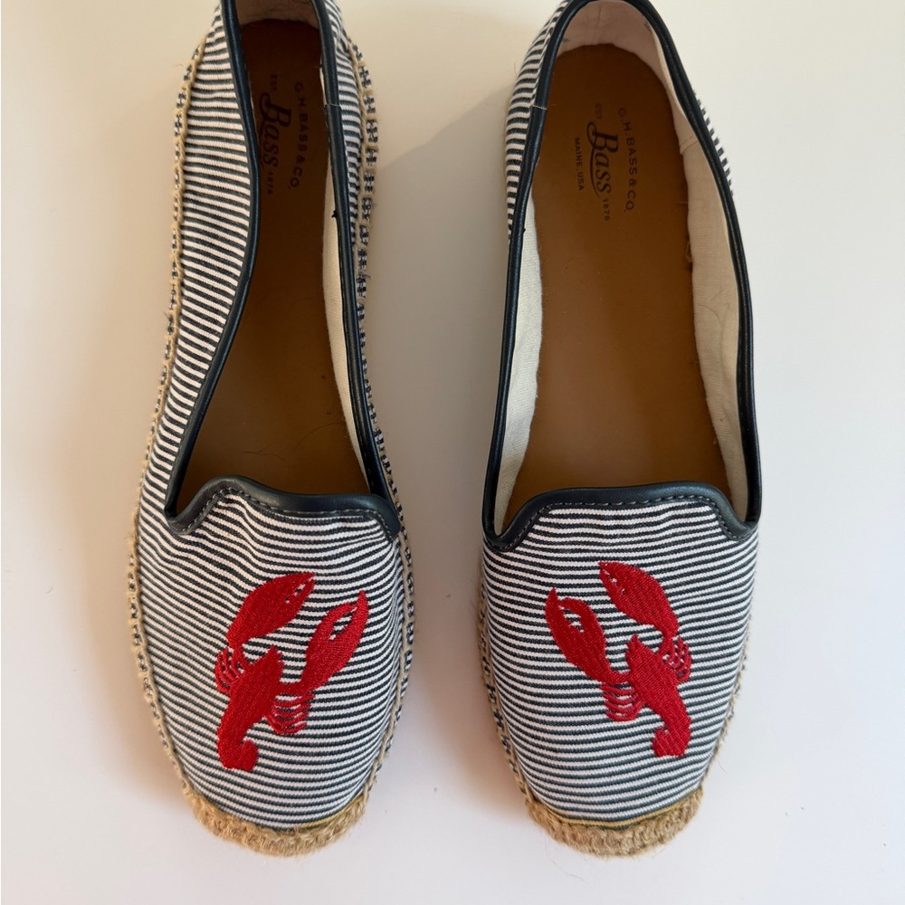 Bass Women's Black and White Striped Espadrilles with Red Lobster